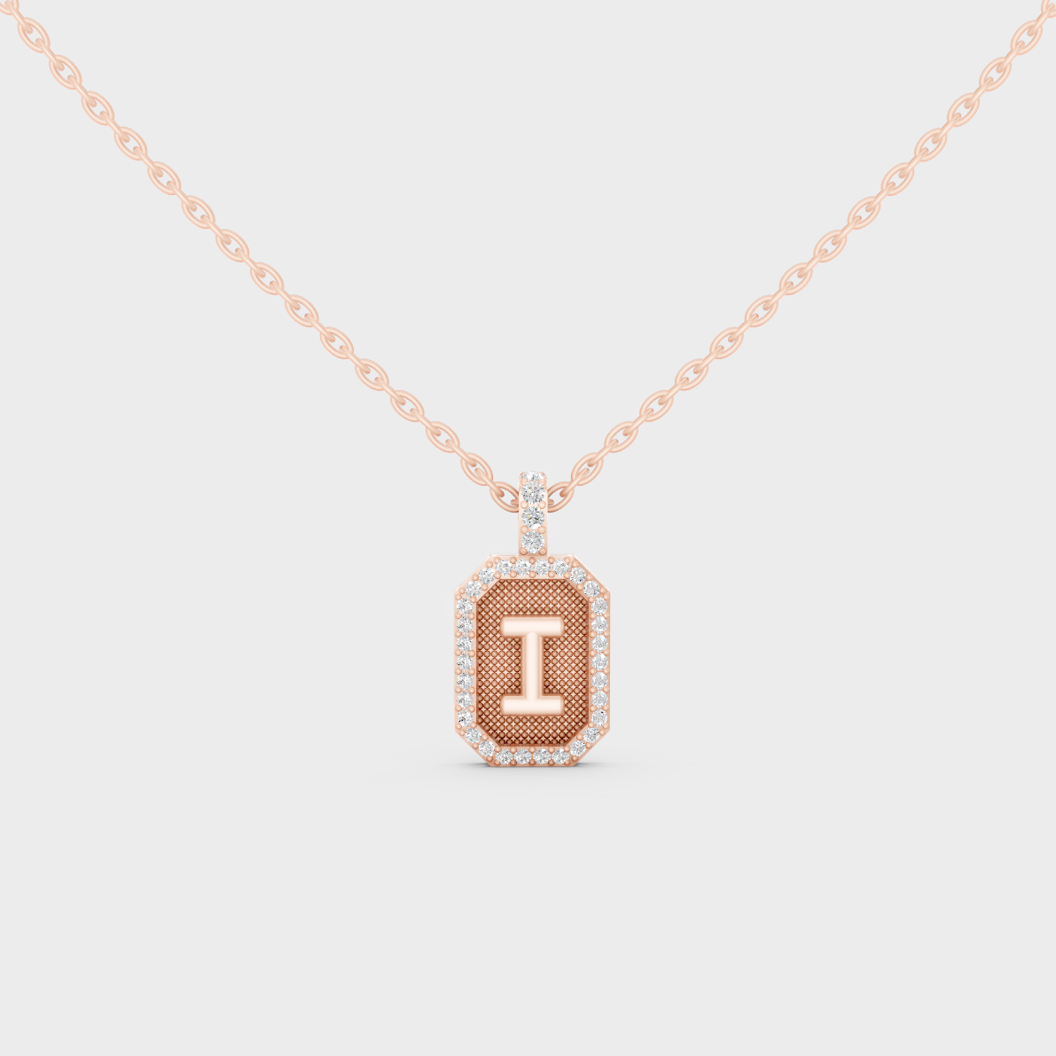Chic Blush Pink "I" Alphabet Lab Grown Diamond Pendant in Solid 14K Rose Gold
